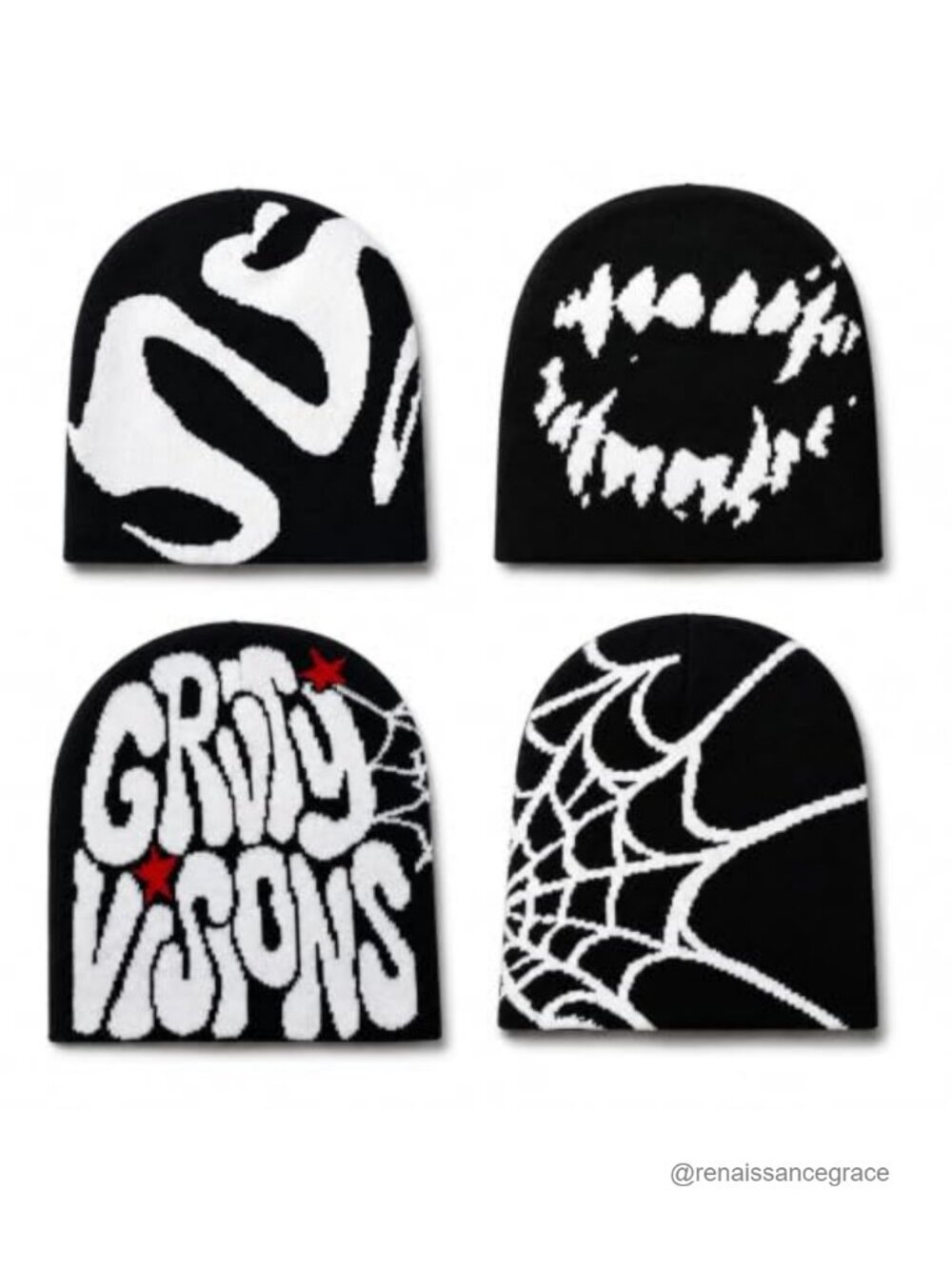4pk Y2K Graphic Beanies Unisex Goth Knit Hats